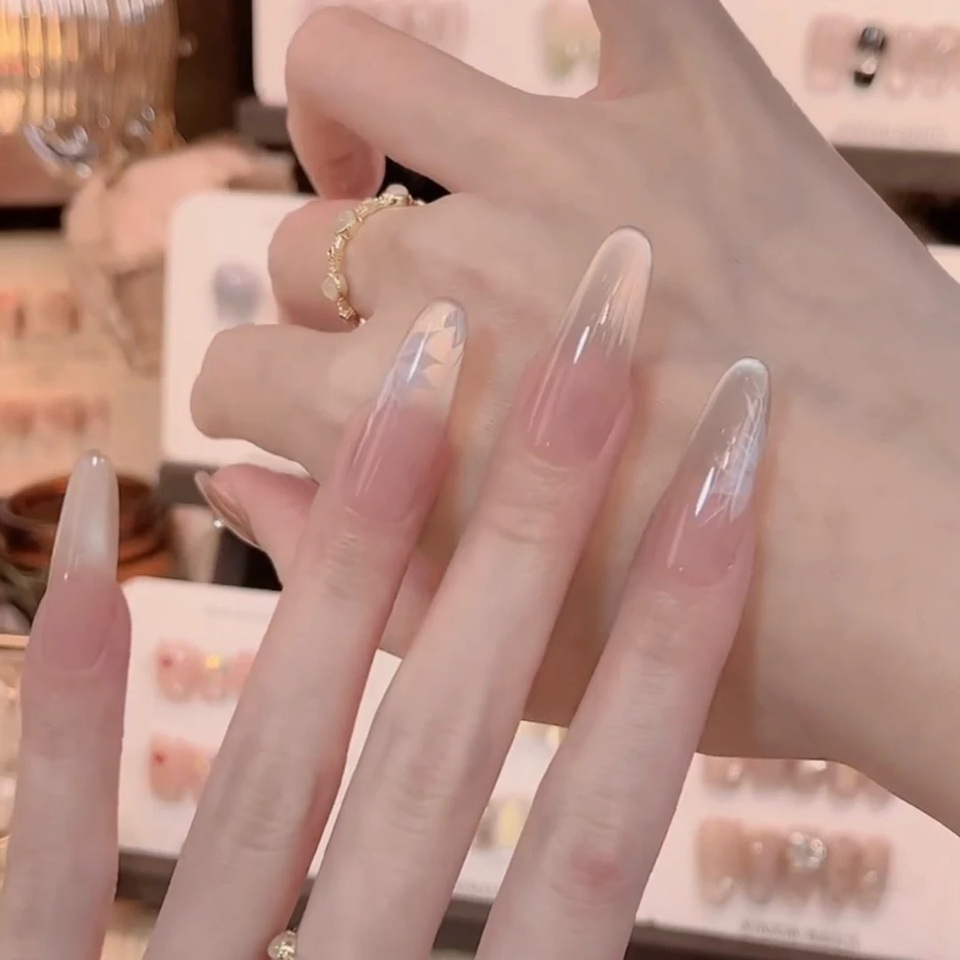 【冻冰花】手工穿戴甲猫眼裸色高级指甲贴片穿戴甲美甲纯手工手绘