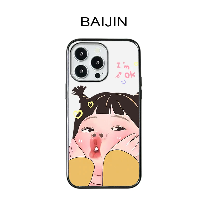 白瑾原创嘟嘴女孩超薄亚克力适用iPhone16promax苹果15PRO手机壳