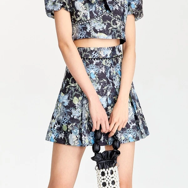 【蜜思仝粉丝专享】LULUALWAYS夏季新款A字印花水钻高腰短半裙