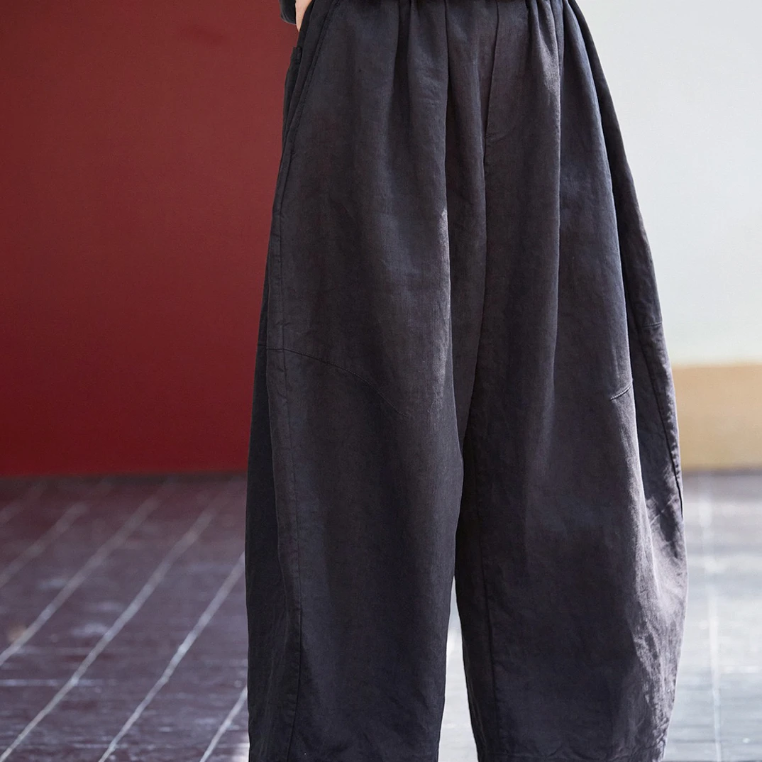 【民艺】秋款寂静黑亚麻高品质"神裤"弯刀裤
