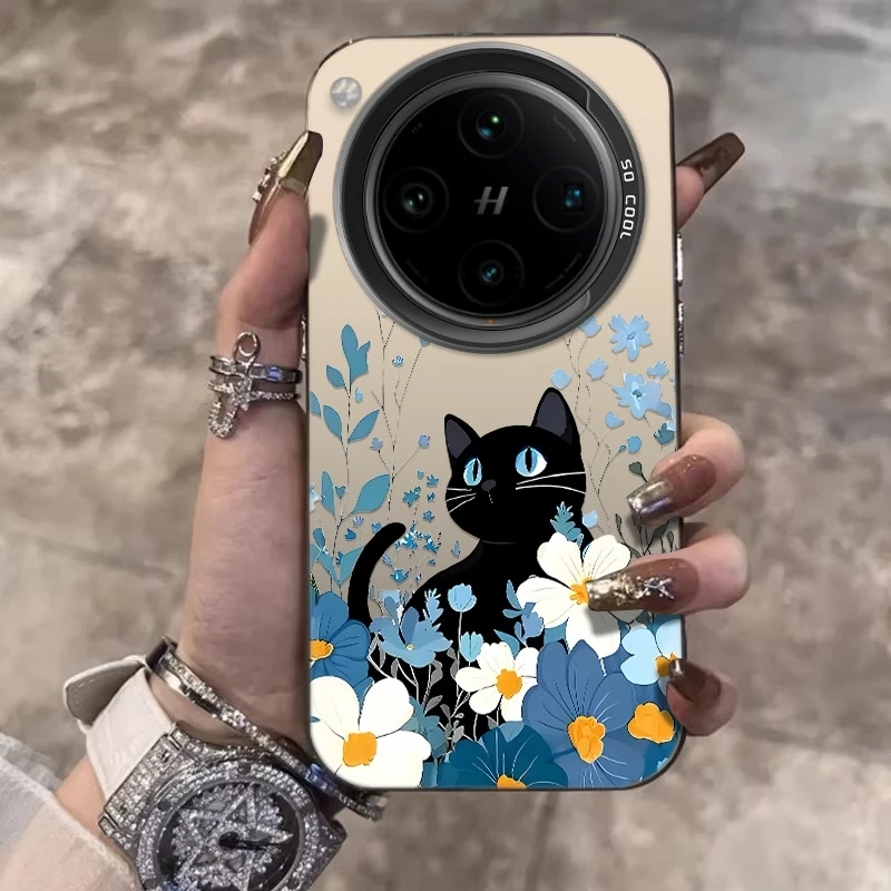 花丛黑猫适用OPPOFindX8Pro手机壳创意X8ultra卡通X8s+保护套防摔