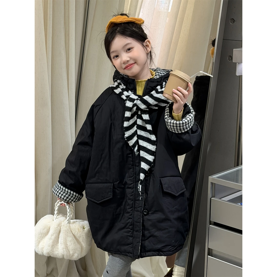 LJ-91702-柠檬匠童品童装女童棉衣2025冬季新款韩版中长款连帽棉