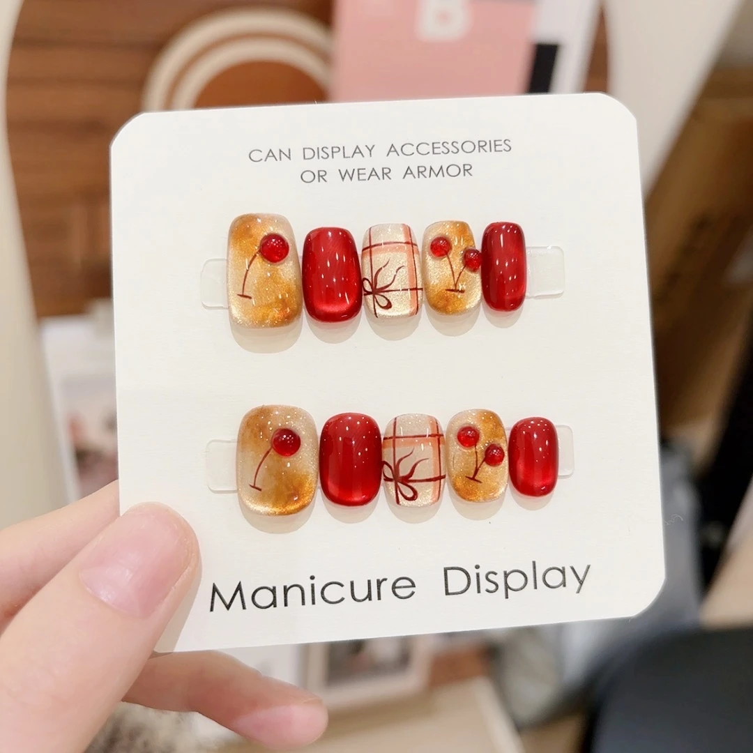 “【樱桃果酱】圣诞 定制美甲贴片10片猫眼ins立体