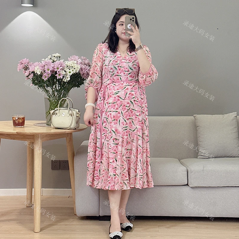 2023年新款夏季显瘦碎花雪纺长裙23172连衣裙