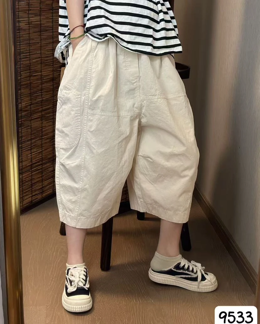 新款纯棉七分裤春夏纯色休闲裤宽松五分裤舒适百搭