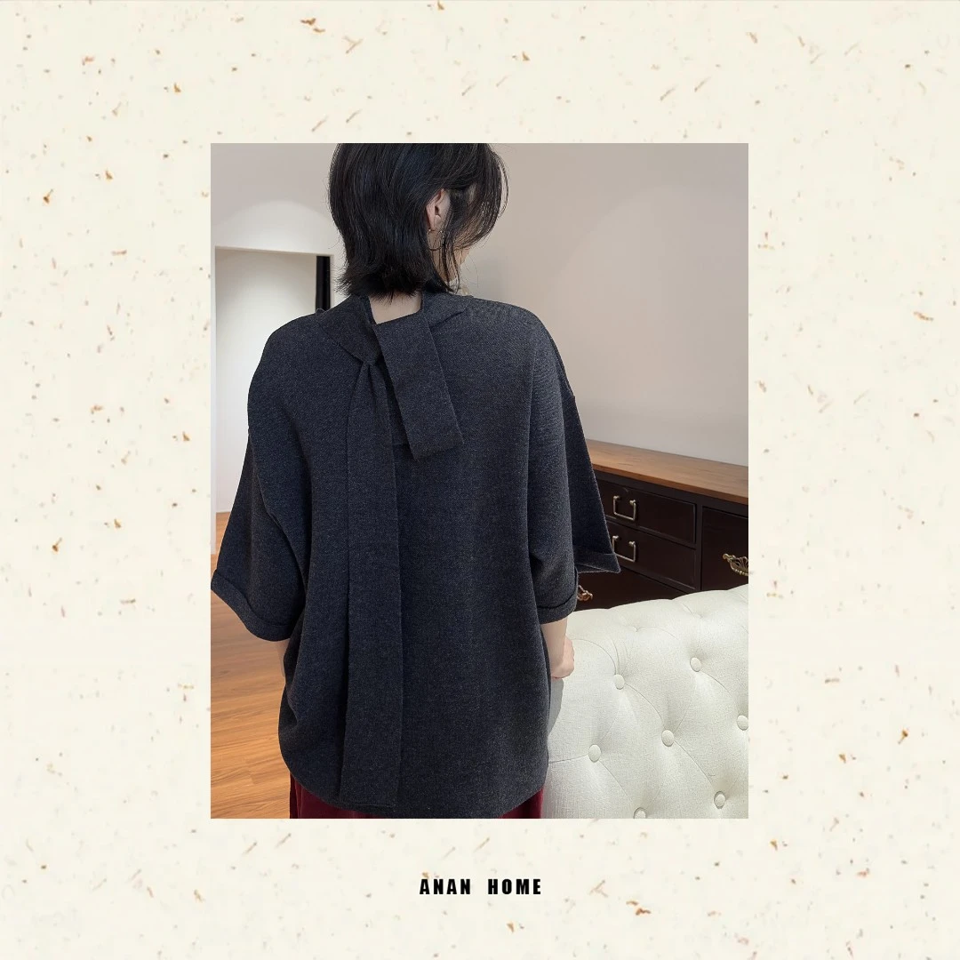 ANAN2025｜｜后背蝴蝶结宽松通勤舒适慵懒风套头毛衣针织衫 X57080