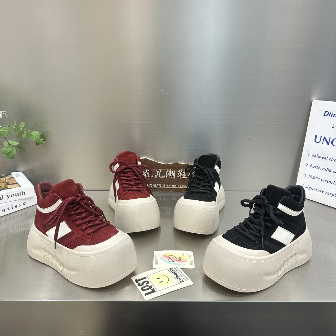 MANGNIER/高帮鞋2025秋冬新款娃娃大头松糕鞋复古磨砂真皮松糕鞋