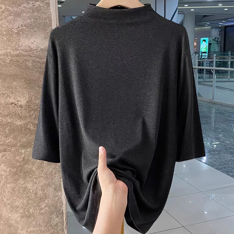 舒适耐磨宽松型短款高织高密简约黑色打底衫