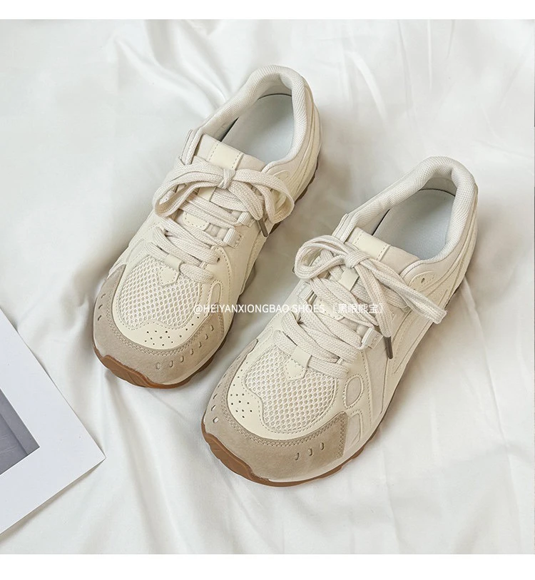 华夫阿甘鞋女2024秋季新款网面软底小众运动跑步德训小白鞋子