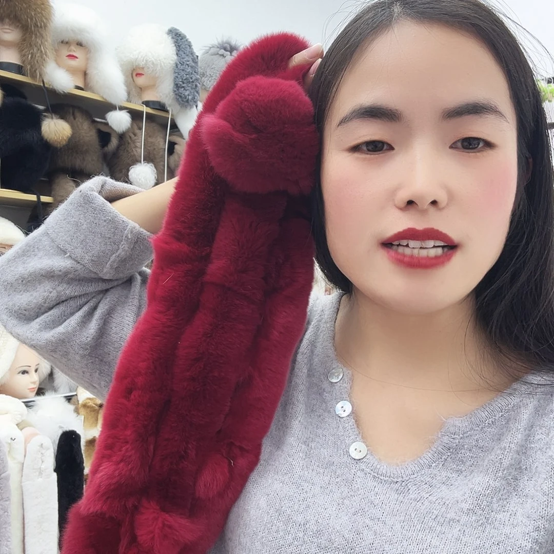 兔毛酒红色瑕疵围巾