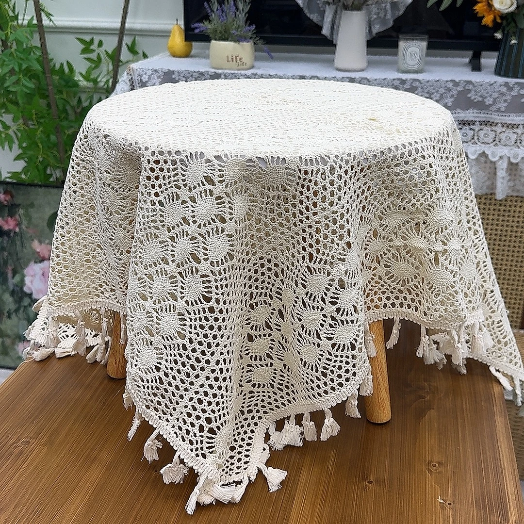 90*90   凤尾 棉线勾花   桌布盖布 小圆桌小方桌 冰箱洗衣机盖布