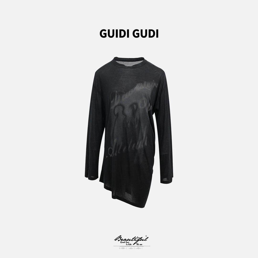 GUIDI GUDI【忽隐忽现】黄加蓝神秘感字母长袖T恤 T9511257H