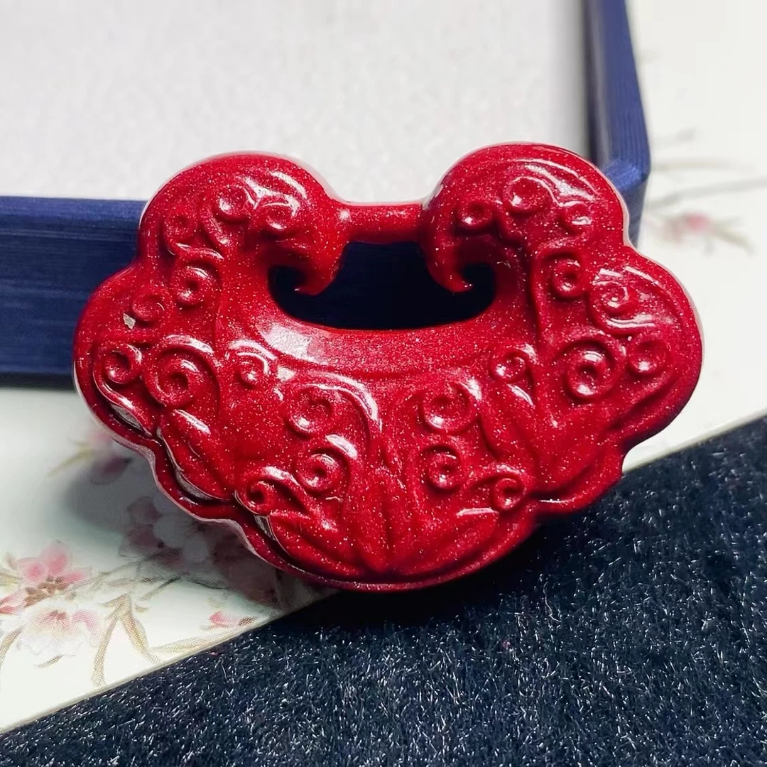 含辰砂工艺品高含量朱砂祥云莲花如意锁天然紫金砂毛衣链项链转运
