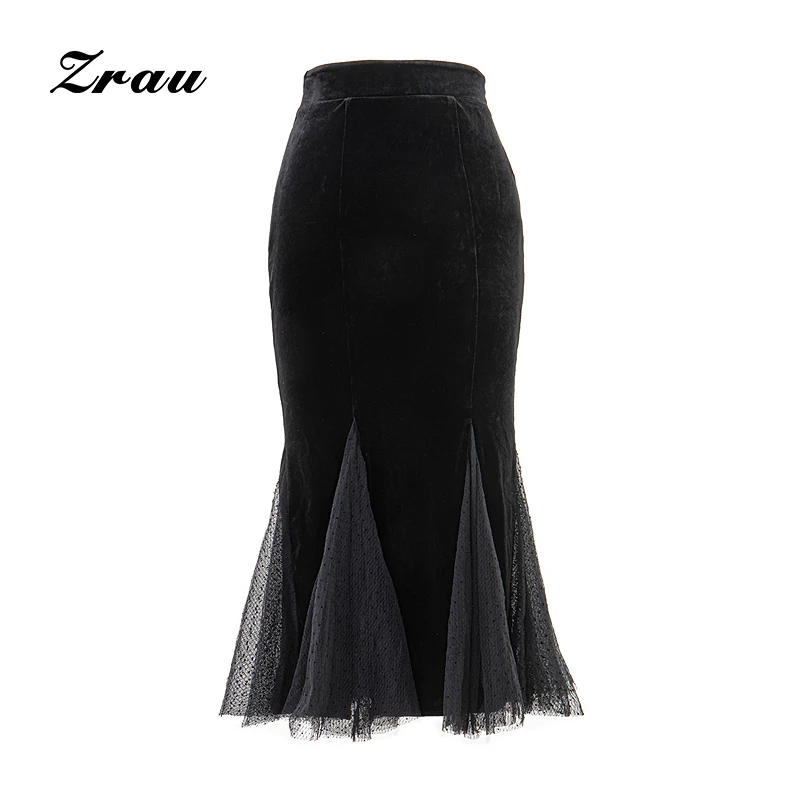 【臻选】ZRAU复古气质蕾丝拼接鱼尾半身裙91180131020