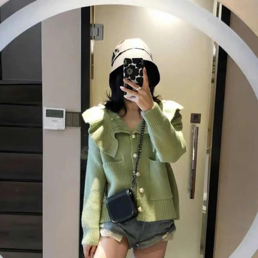 娃娃领针织开衫外套