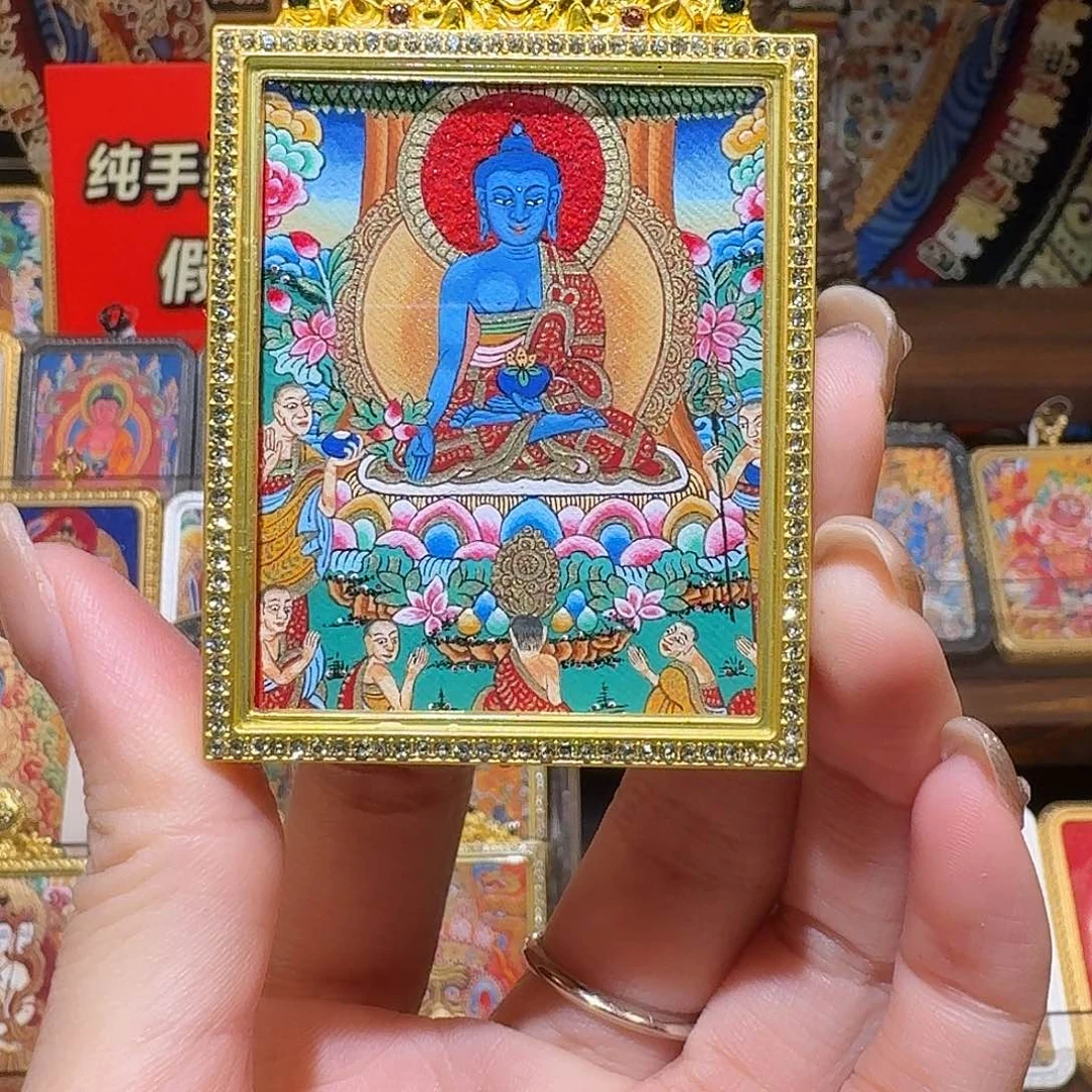 吊坠纯手绘热贡多尊药师