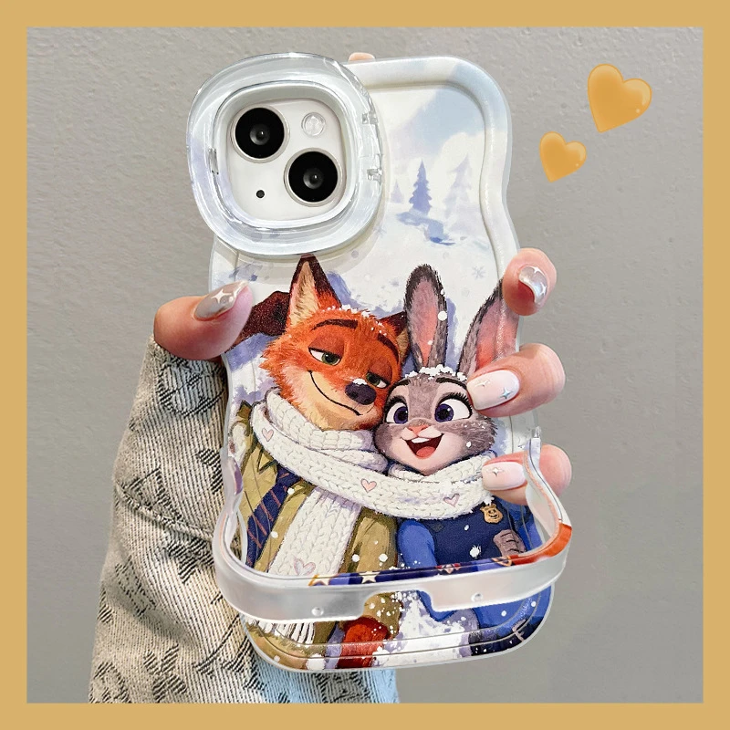 适用苹果可爱手机壳双支架卡通冬日朱迪尼克