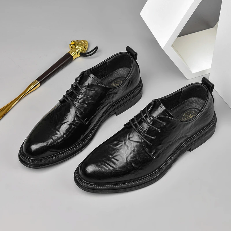 8166夏季新款真皮牛皮尖头正装商务绅士英伦时尚潮流百搭休闲男鞋