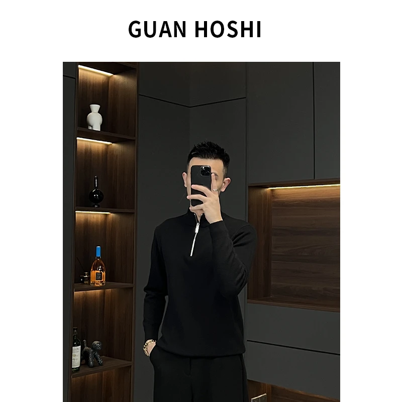 【冠什么希男装】秋冬季加厚中领针织衫毛衣极简拉链半开衫线衣8808