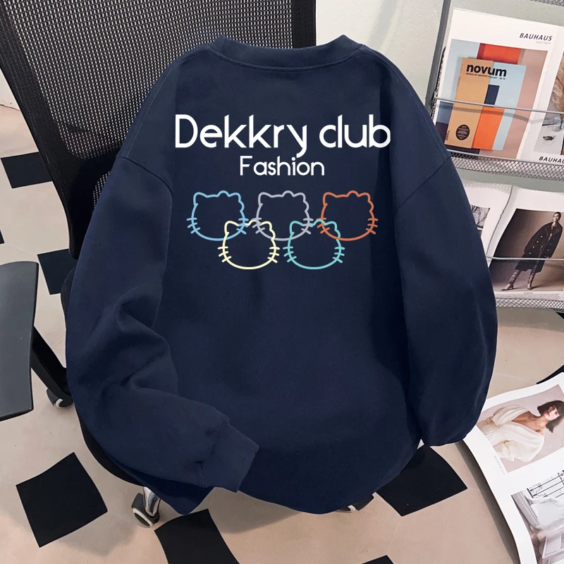 Dekkry潮流创意Kitty猫奥林匹克五色环印花秋冬纯棉长袖t恤男女款