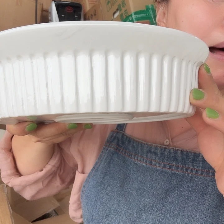 外贸尾单高温陶瓷微瑕喇叭披萨盘