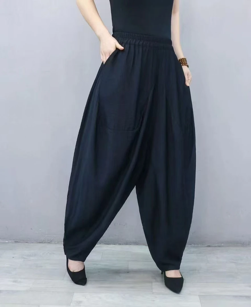 诗益燃洋气时尚桑蚕丝真丝丝绒百搭网红显瘦藏肉夸张吊裆裤6918