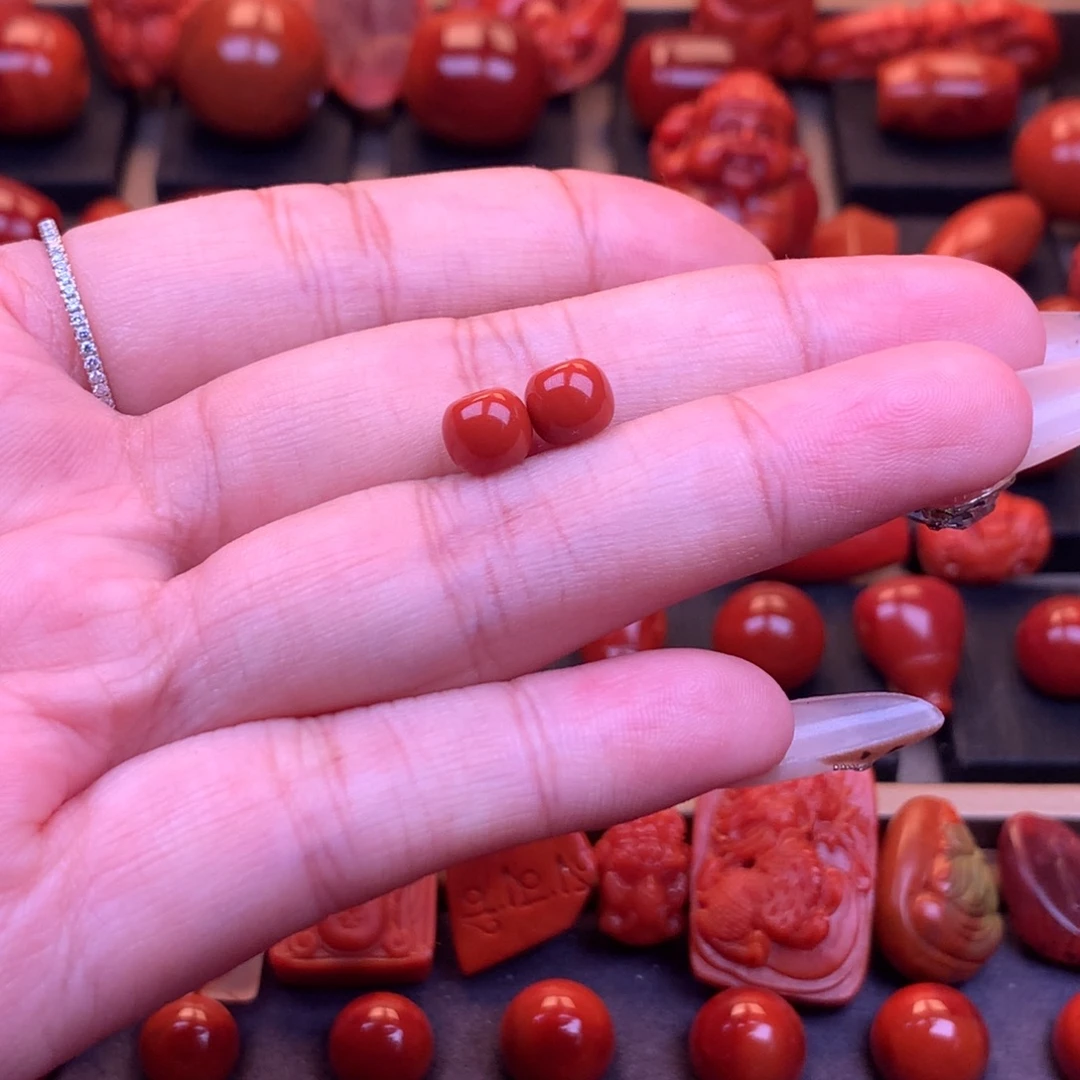 南红玛瑙未镶嵌川料原矿老型对珠6.8mm