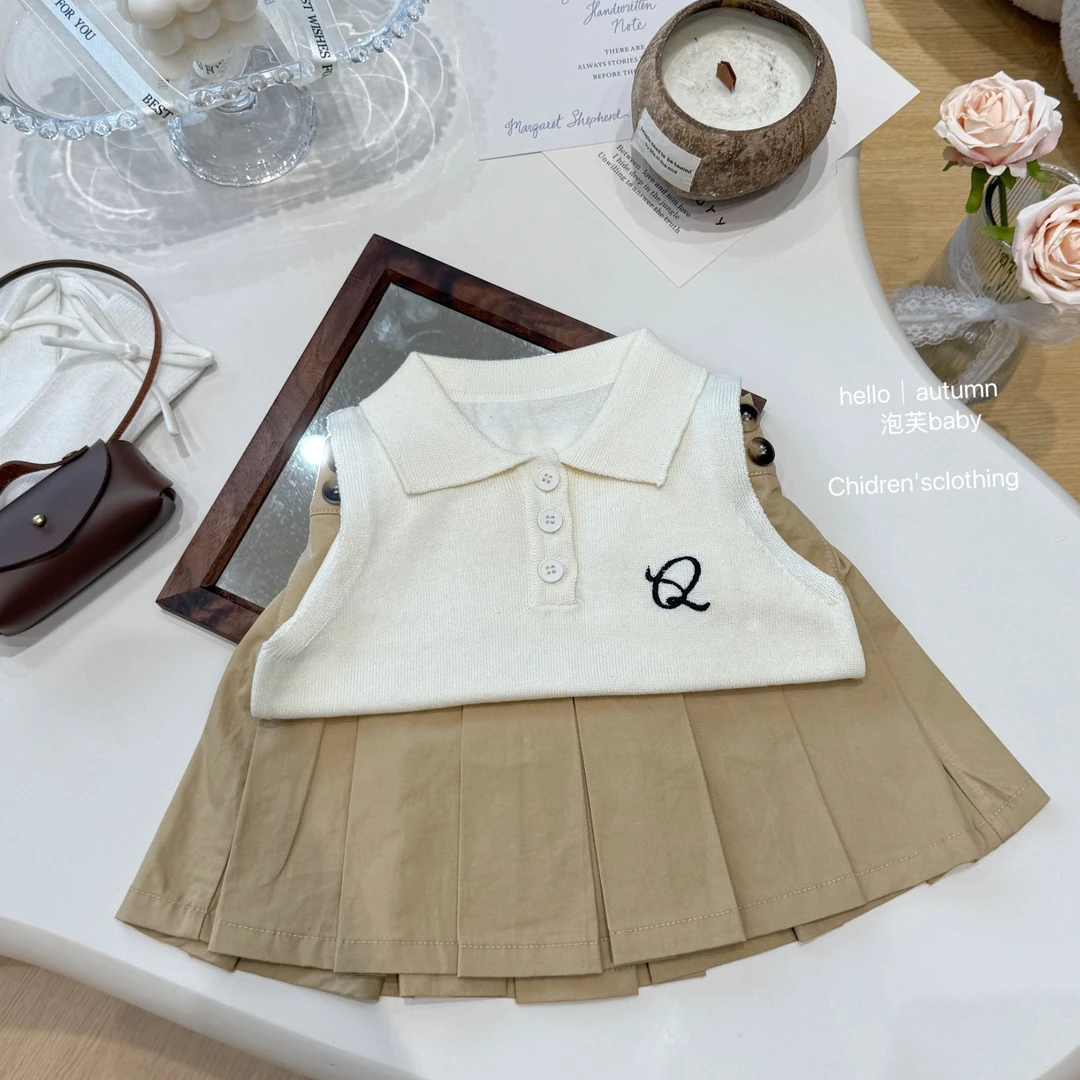 【泡芙baby】2025女童韩版洋气刺绣背心夏装儿童翻领无袖针织上衣潮