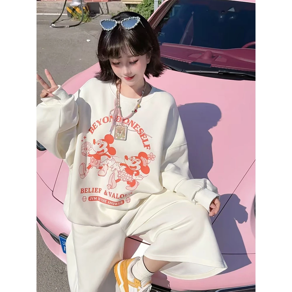 韩系甜美温柔风时尚套装女2025早秋款套头卫衣小个子八分裤两件套