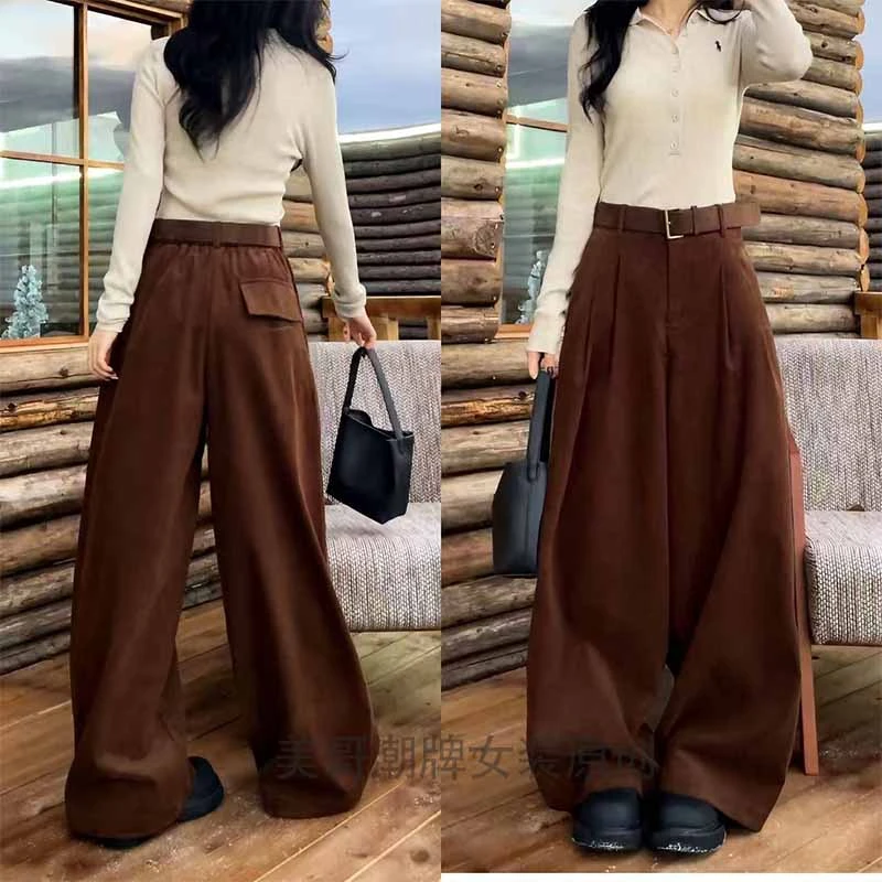 51128极简灯芯绒百搭休闲裤女2025年秋冬季新款宽松直筒裤阔腿裤