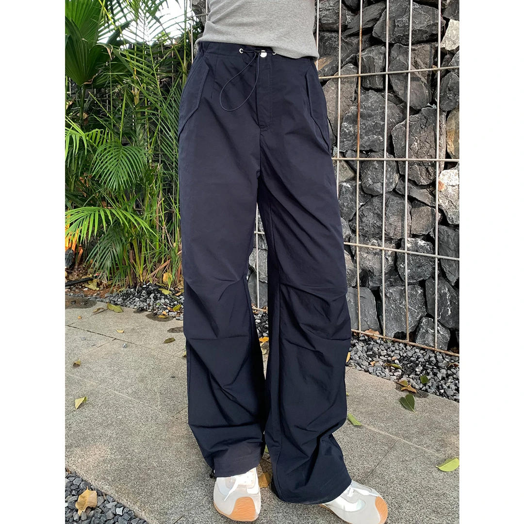【尔给】美式复古宽松休闲高腰百搭抽绳直筒伞兵裤女