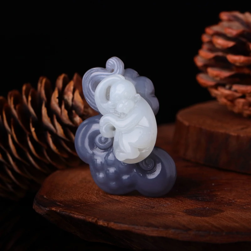 【泓贝珠宝-N868】和田玉老料烟紫俏色如意吊坠