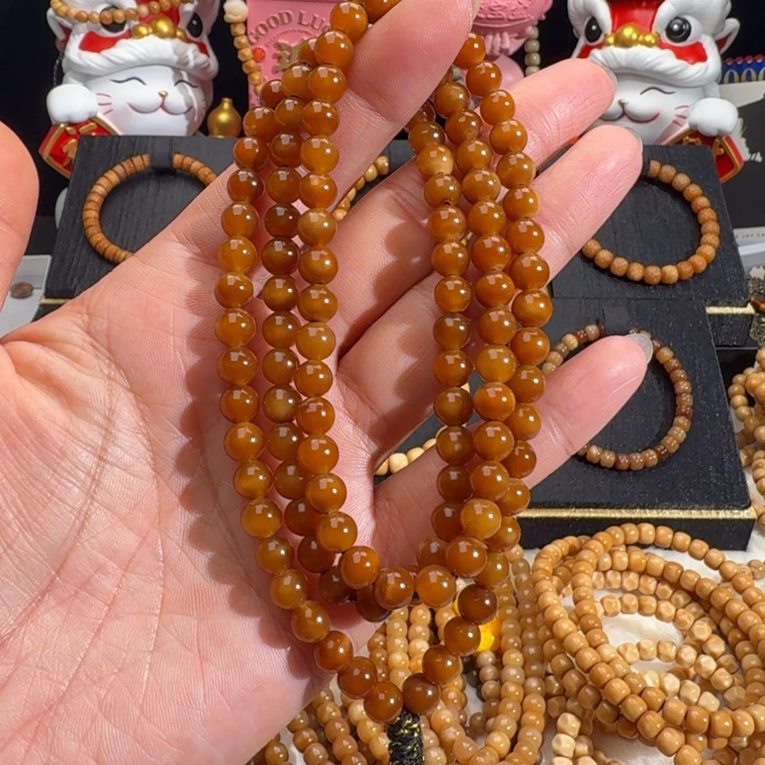 ****乐手串龙脊菩提全玉化圆珠