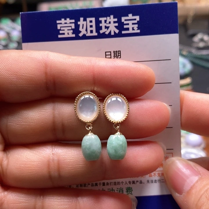 翡翠耳饰合金米珠耳钉