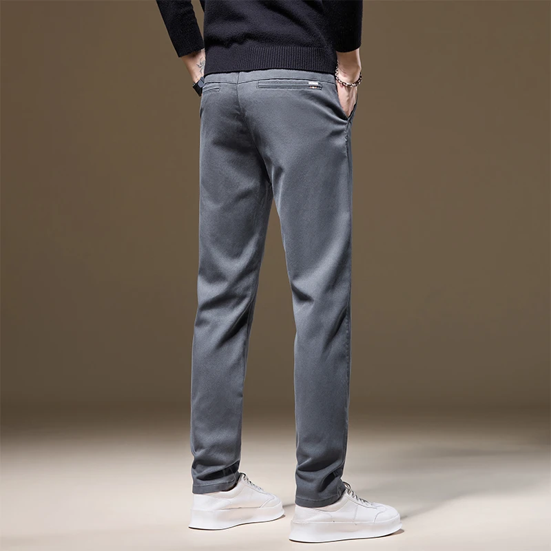 轻奢直筒休闲裤裤子男款秋冬款加绒加厚帅气时尚修身纯色百搭长裤