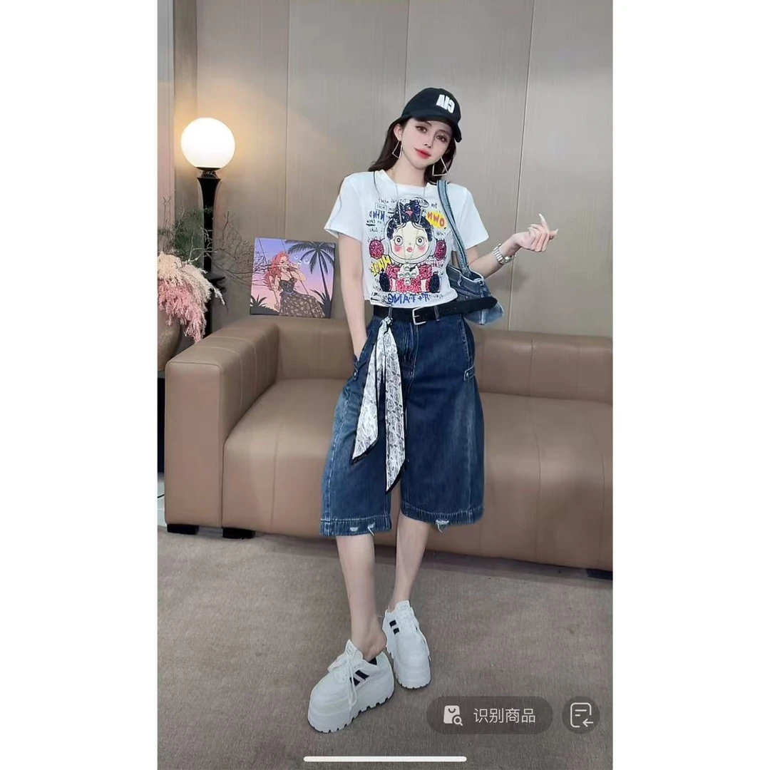 DACPAN-“牛仔很忙”复古六分牛仔裤 2025/盼·PP 18552