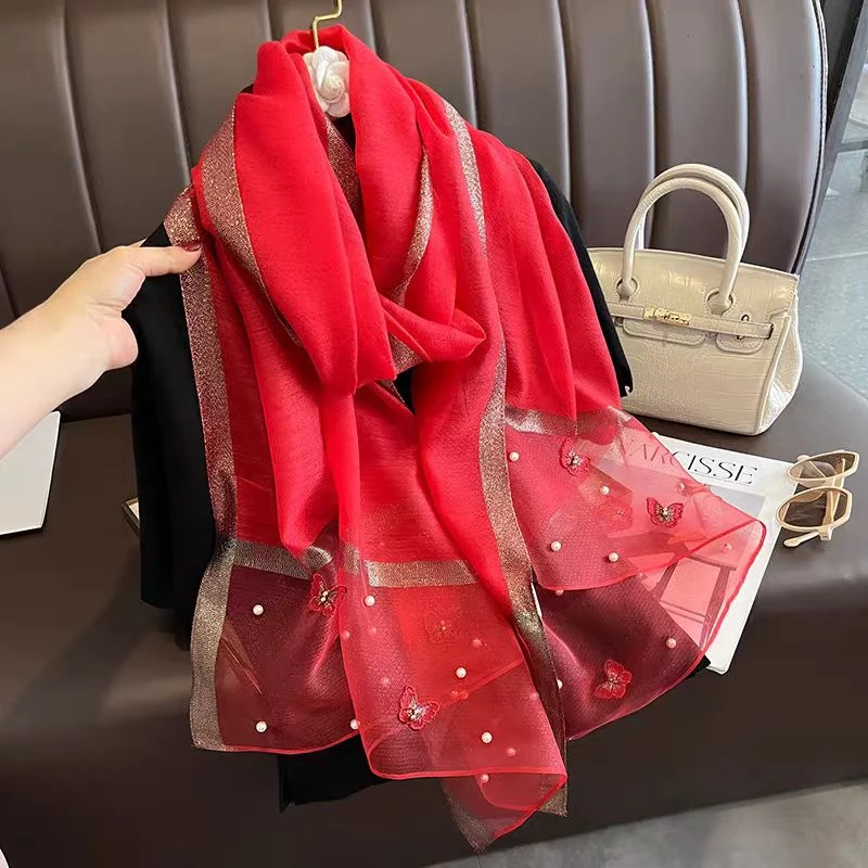[红色-蝴蝶钉珠款]气质百搭丝毛披肩丝巾75*200（227-A）