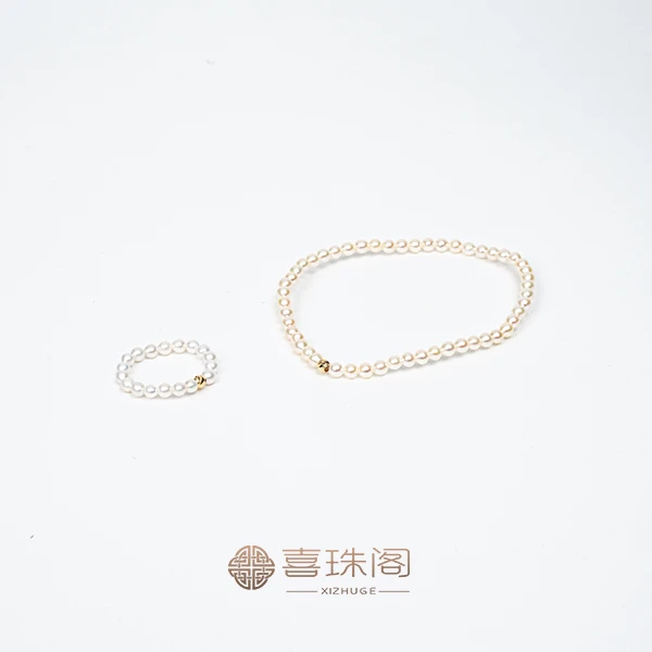 【粉丝回馈】K金豆豆淡水弹力绳手链雪雪赠戒指3-4mm