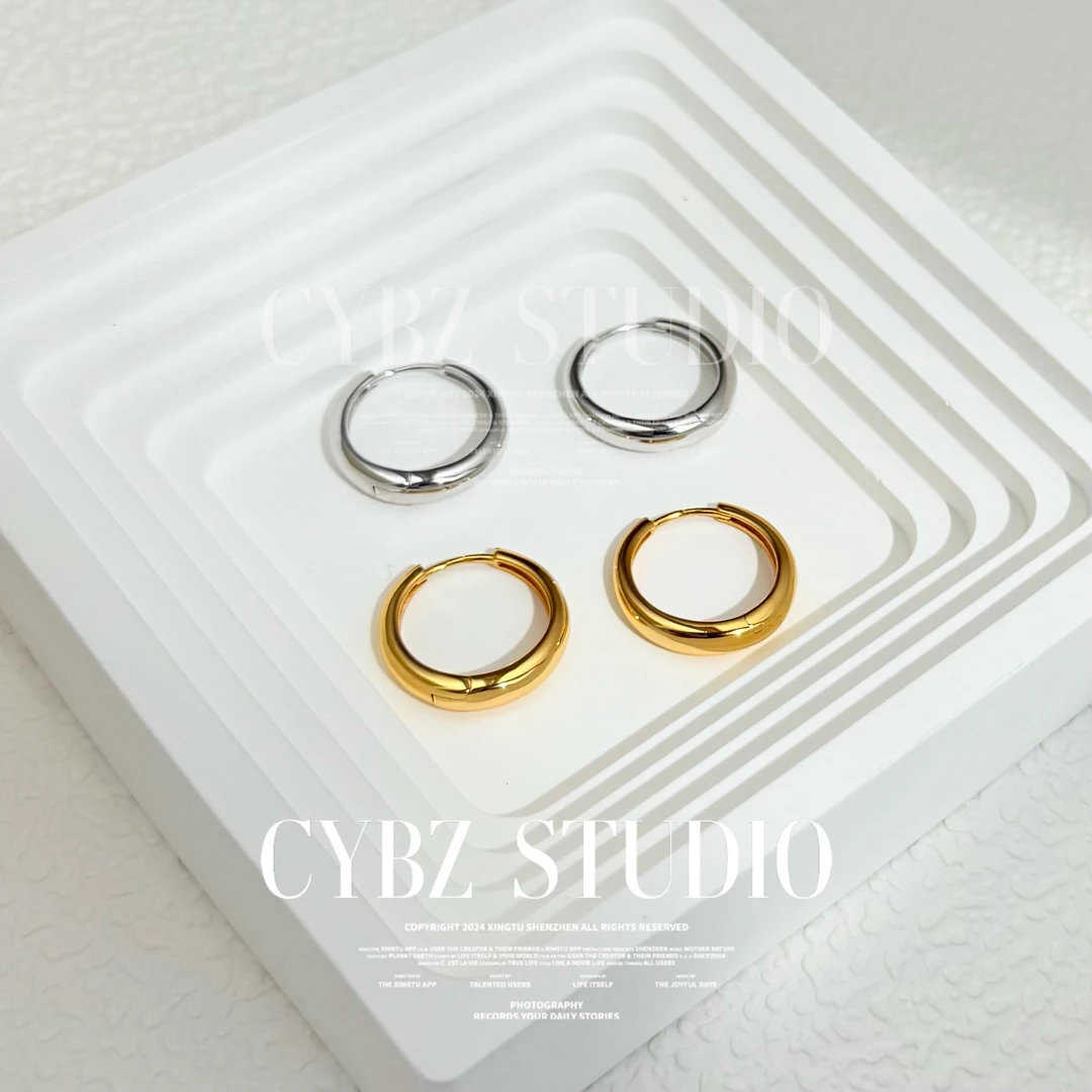 925银耳饰 S925银素圈耳圈时尚百搭气质小众简约ins个性大耳圈