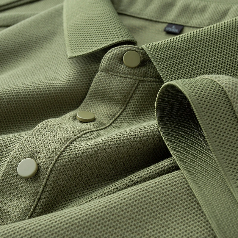 男士轻奢透气亲肤丝光珠地军绿色polo衫短袖夏季薄款修身翻领t恤