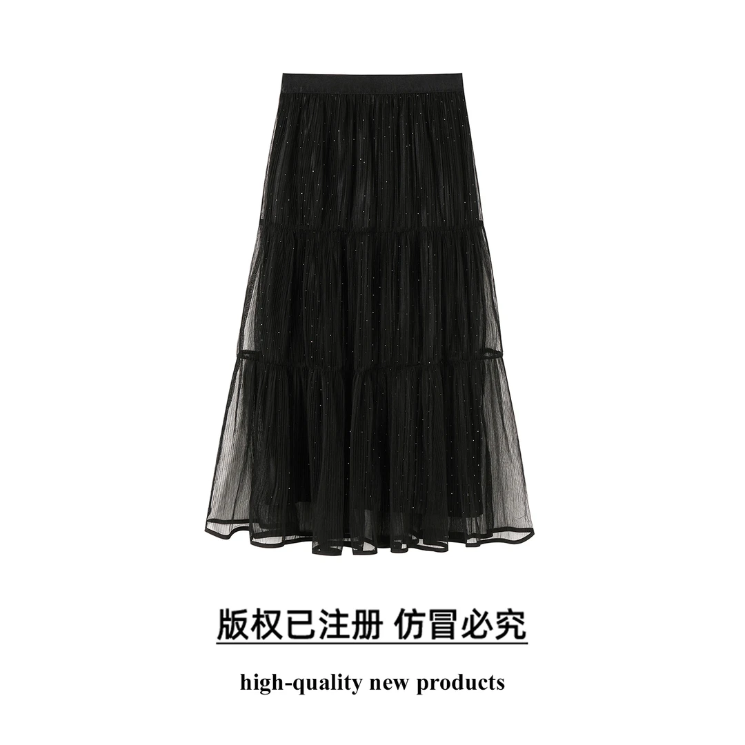 奢姿大码女装2025夏季新款胖妹妹中长款A字遮胯满天星气质半身裙