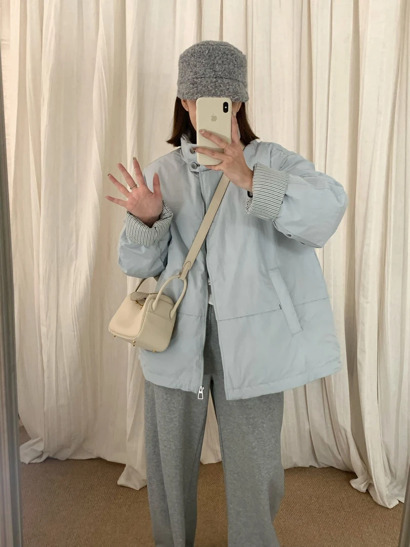 条纹拼接韩系90白鸭绒羽绒服8817（充绒量97g