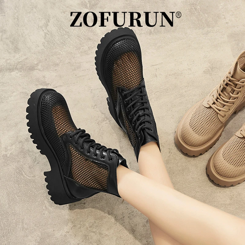 ZOFURUN镂空厚底马丁靴女款时尚新款夏季薄款网纱网靴透气凉靴
