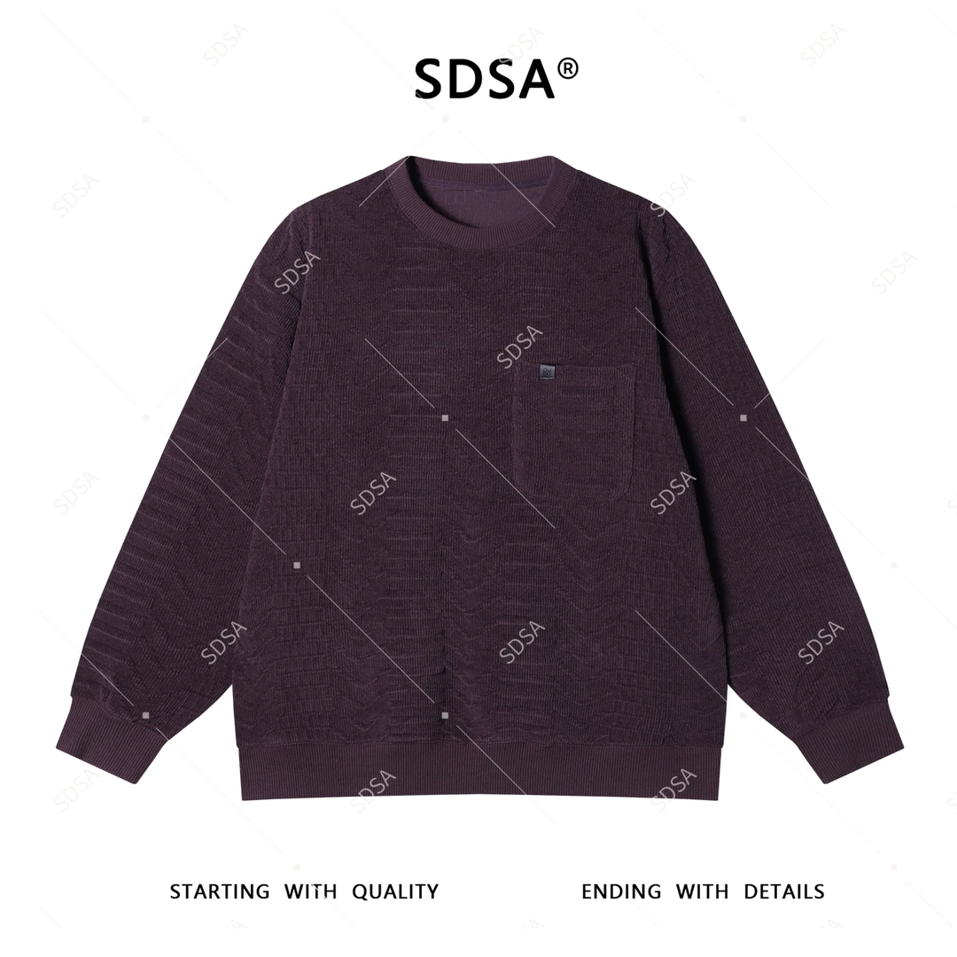 SDSA秋季新款男士痞帅韩系简约纯色条纹口袋套头圆领卫衣百搭时尚