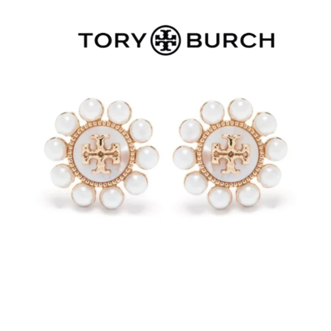 TORY BURCH 汤丽柏琦太阳花白珠耳钉