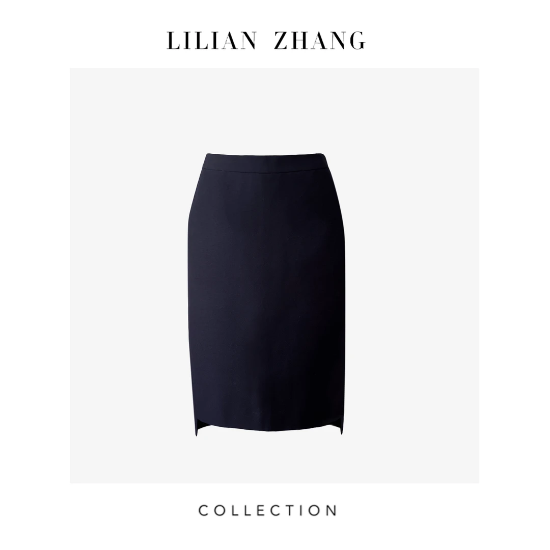 LILIAN ZHNAG 定制—都市力量——天丝羊毛藏青色西装半裙 2403018