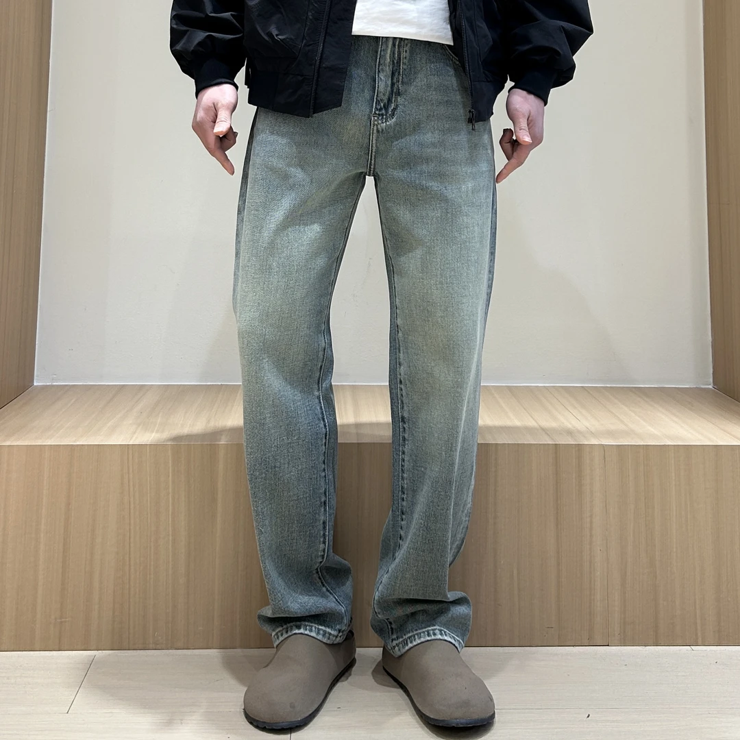 做旧复古水洗男士直筒裤高街宽松加长牛仔裤百搭休闲裤美式春秋