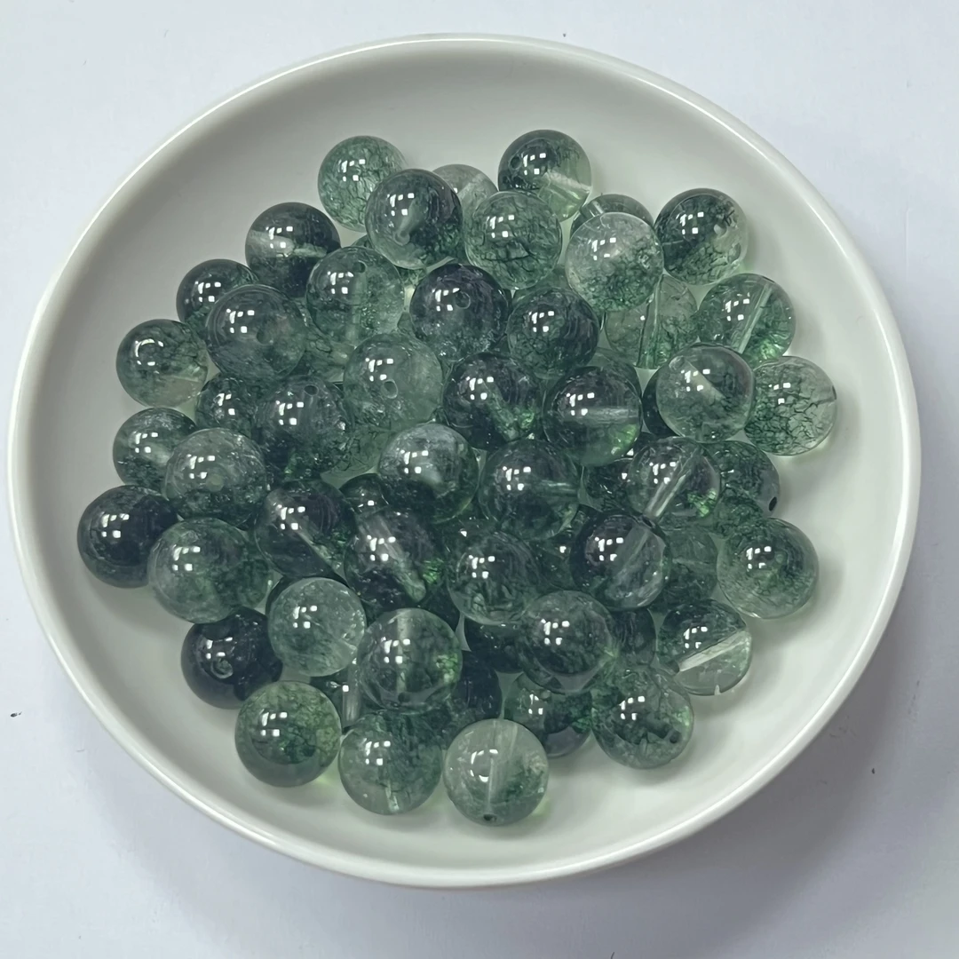 天然珠宝玉石 绿幽灵半盆水晶Y2322 6mm 50颗（赠弹力线）