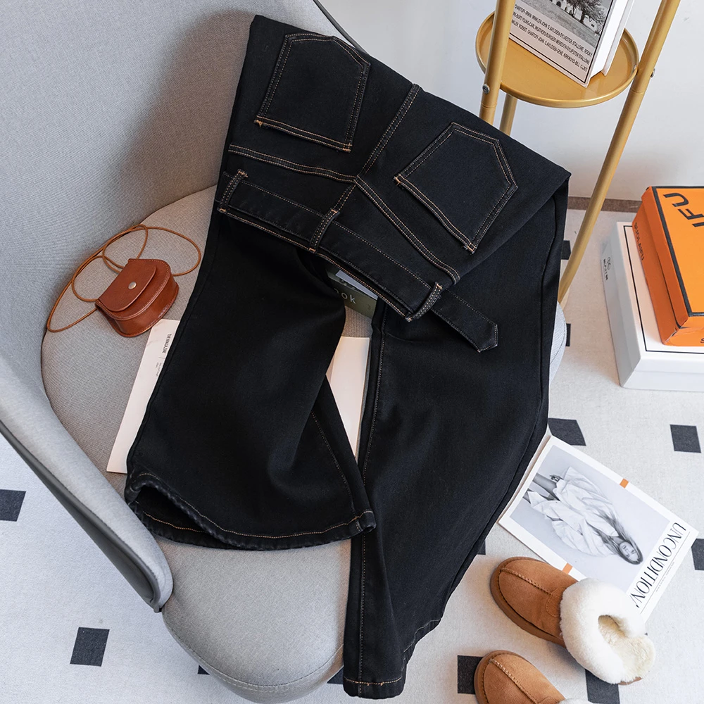 975不贴腿微喇牛仔裤女春秋新款高腰宽松美式复古拖地阔腿裤子女