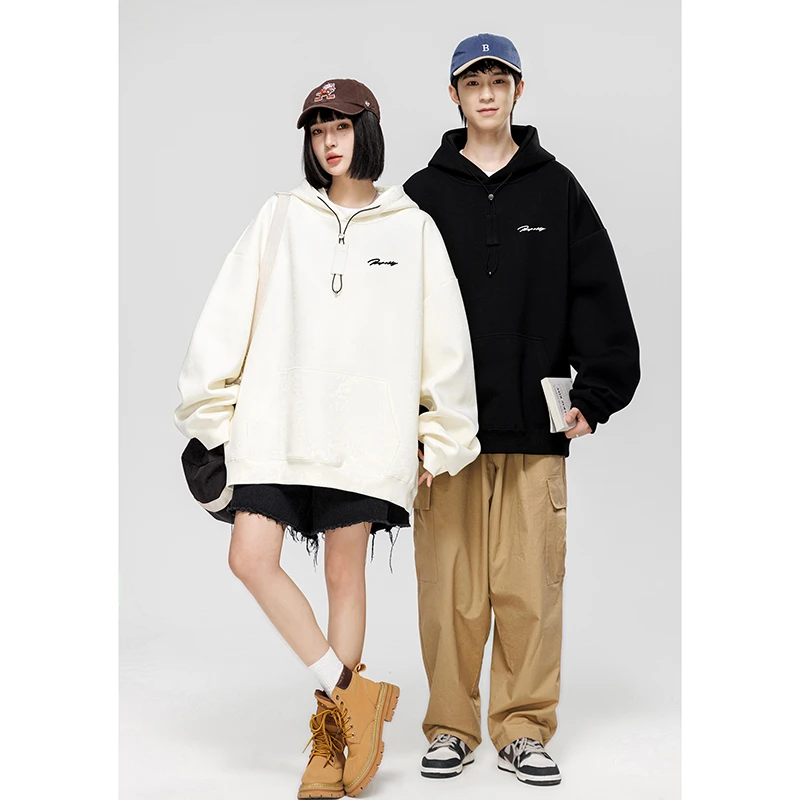 原创刺绣连帽卫衣长袖秋冬情侣美式休闲百搭帽衫外套抽绳卫衣